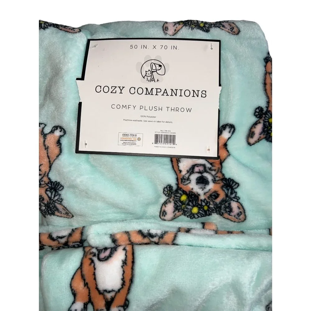 Cozy Companions Plush Throw 50x70 Corgeous‎ Daisies - NWT - Welsh Corgi, Dogs